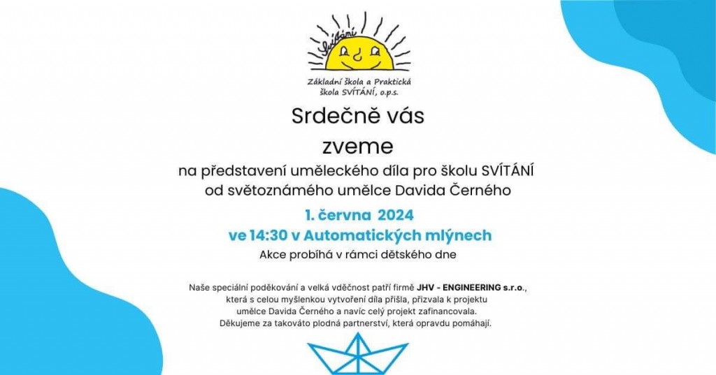 Sochar David Cerny pro skolu Svítání, pozvánka